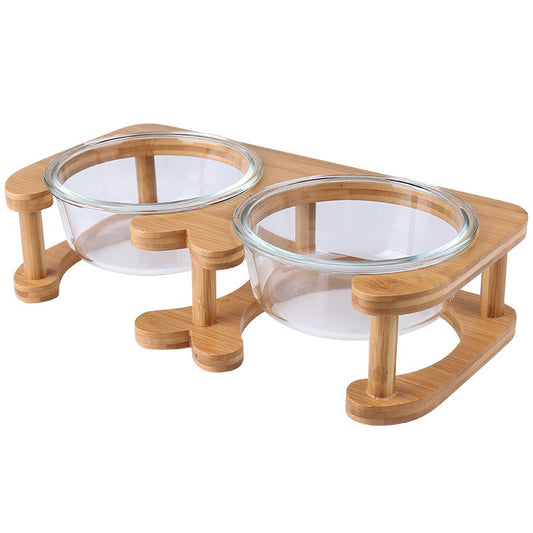 Glass Cat Bowl and Dog Bowl with Neck Support (Double)
